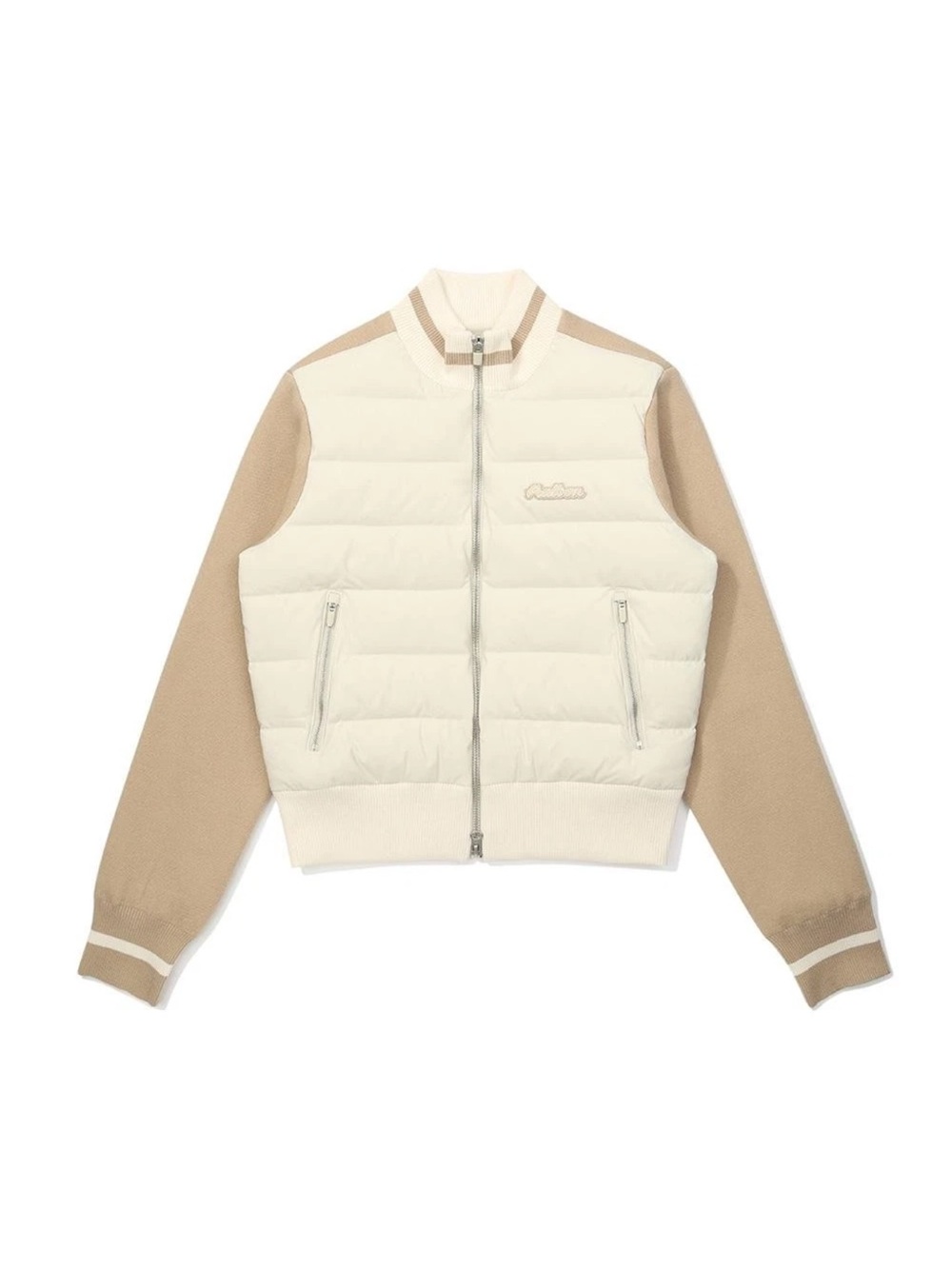 Malbon Cream and Tan Quilted Golf Adya puffer Jacket